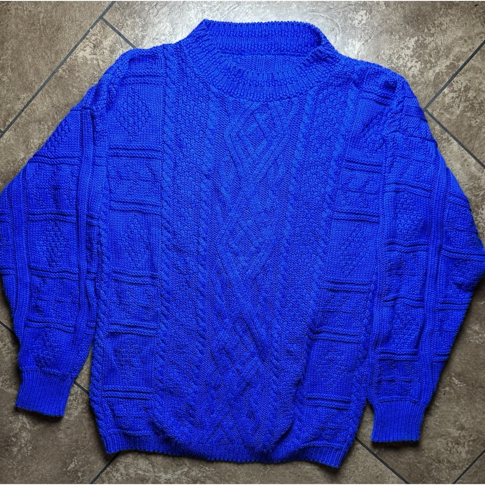 Vintage Hand Knit Fisherman Sweater Medium Cable Knit Chunky Pullover Cotton